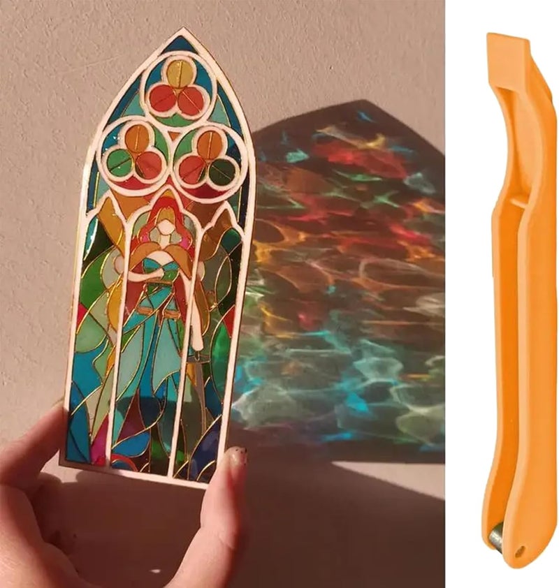 QidaiaLuck Copper Foil Hand Foiler for Stained Glass, Stained Glass Hand Foiler Tool,Copper foil Dispenser,Orange Hand Foiler for 7/32" Copper Foil Tape,Stain Glass Tools and Supplies - Image 3